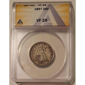 1857 Seated Liberty Quarter VF25 ANACS